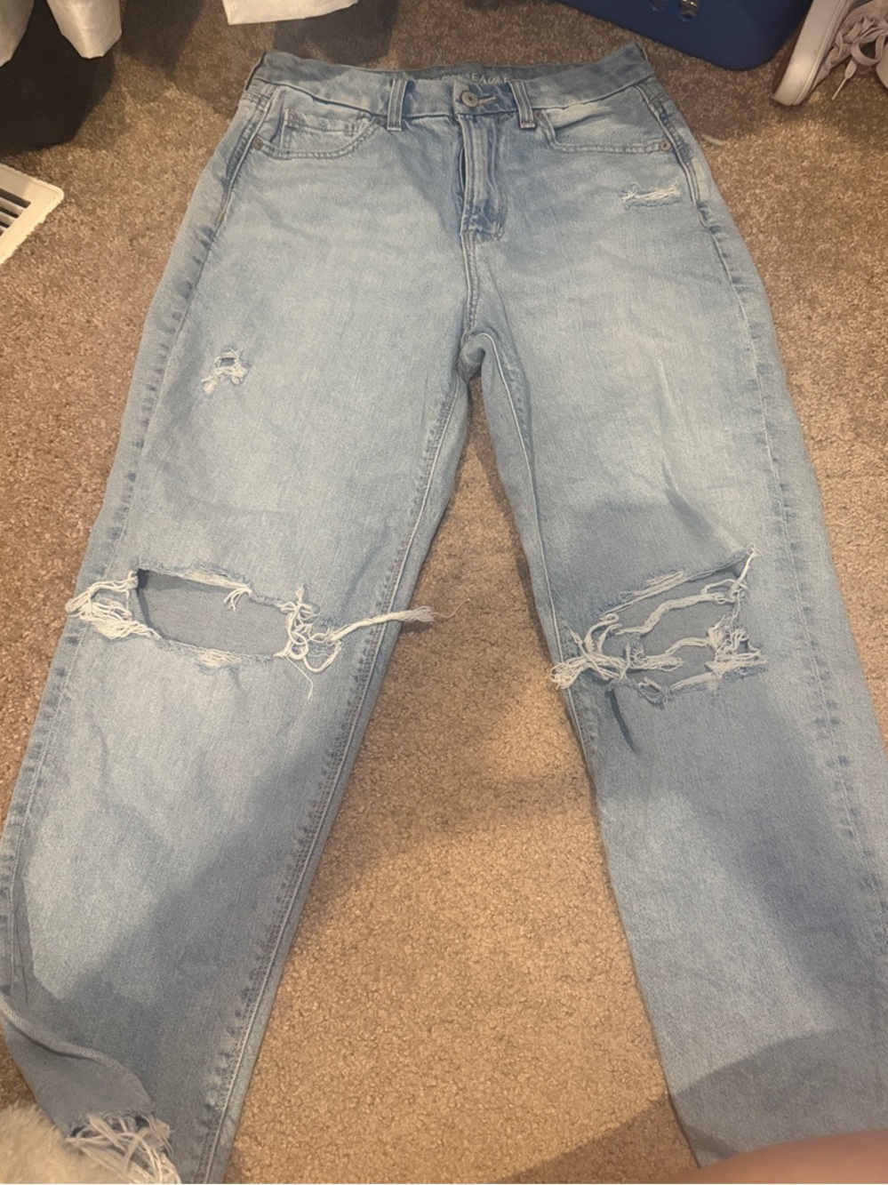 American Eagle Outfitters Light Blue Straight Leg Distressed Jeans